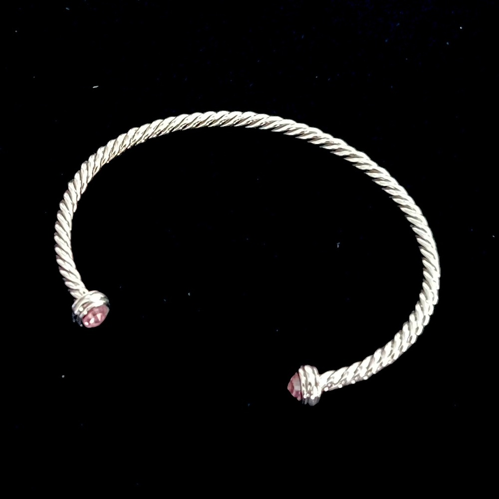 Cable Pink Crystal Stainless Steel Cuff Bracelet